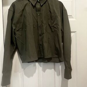 Athleta Green Button Down Shirt Relaxed Fit